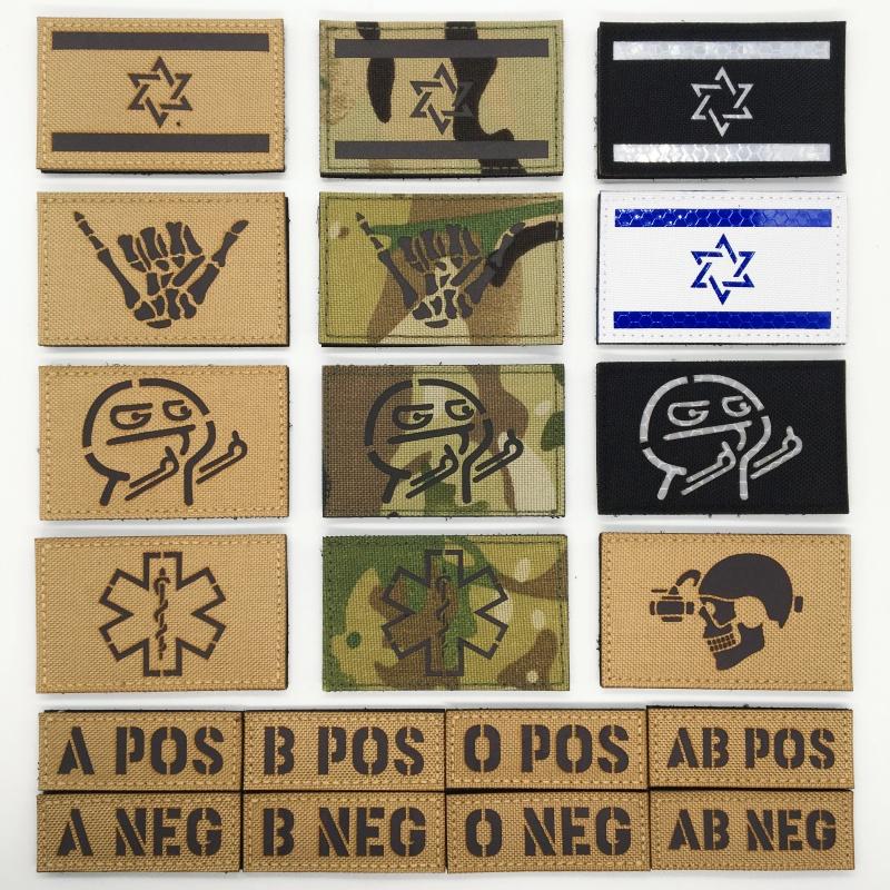 Multicam Ir Tactical Patches Blood Type Reflective Lsrael Flag Patches On Backpack Clothing Outdoor Badges Hookloop