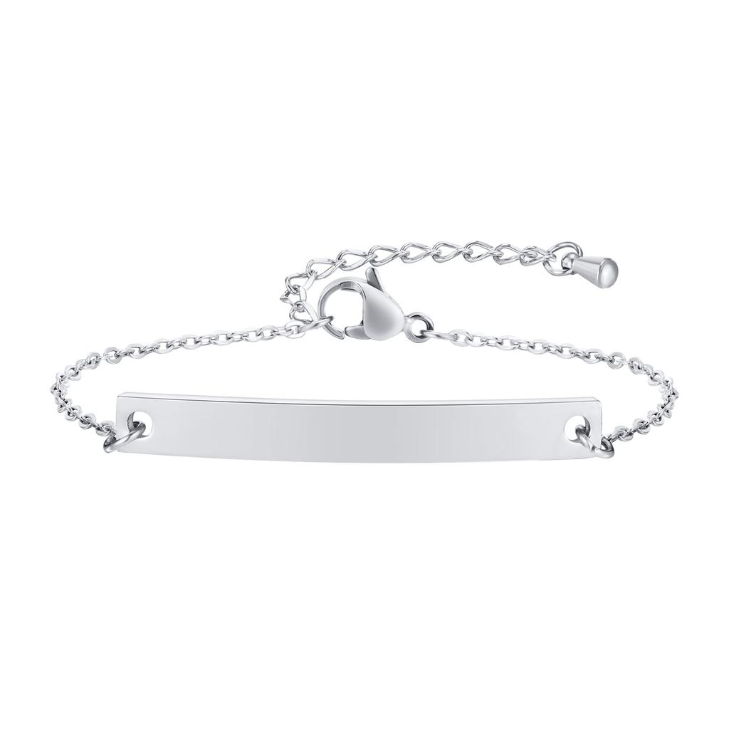Vnox Dainty Free Custom Women Bracelets,Simple Engrave Name Date Stainlss Steel Bar, Adjustable O Cable Chain,Chic Fashion Gift