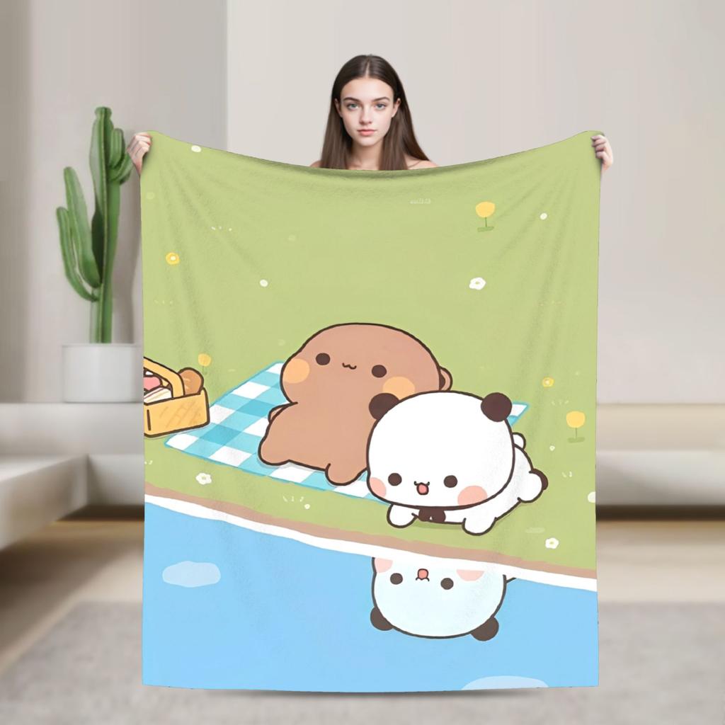 Super Soft Bubu Dudu Bear And Panda Throw Blanket Premium Flannel Fleece Lightweight Bed Blanket Cozy Plush Bedspread All Season