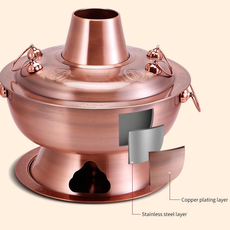 Deluxe Chinesischer Stil Edelstahl Holzkohle Heißtopf 28/32/34/36 Koch Kupfer Thai Shabu Topf