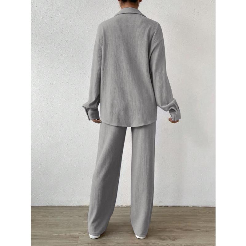 GMXIA Autumn and Winter Solid-color Button-down Cardigan with A Lapel for Casual and Fashionable Women's Two-piece Set