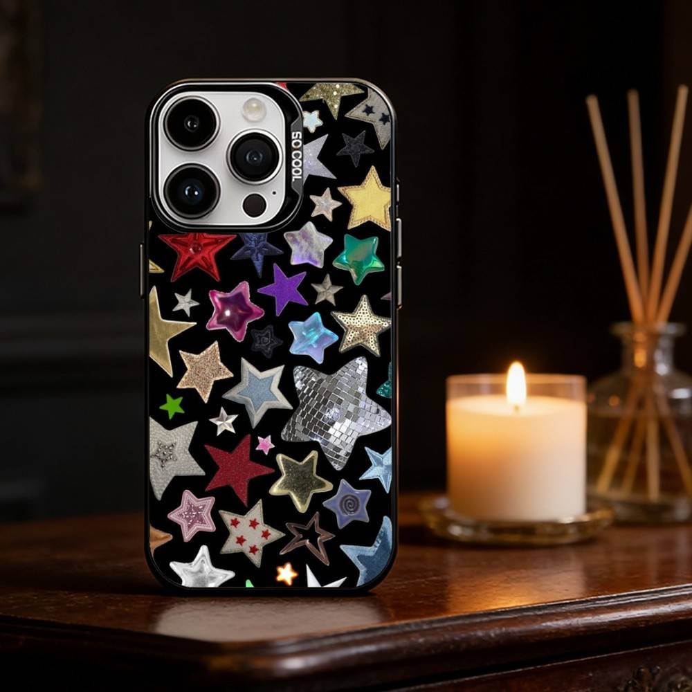 Colorful Star Phone Case For iPhone 17,16,15,14,13,12,11,Pro Max,Plus Candy Silver Cover