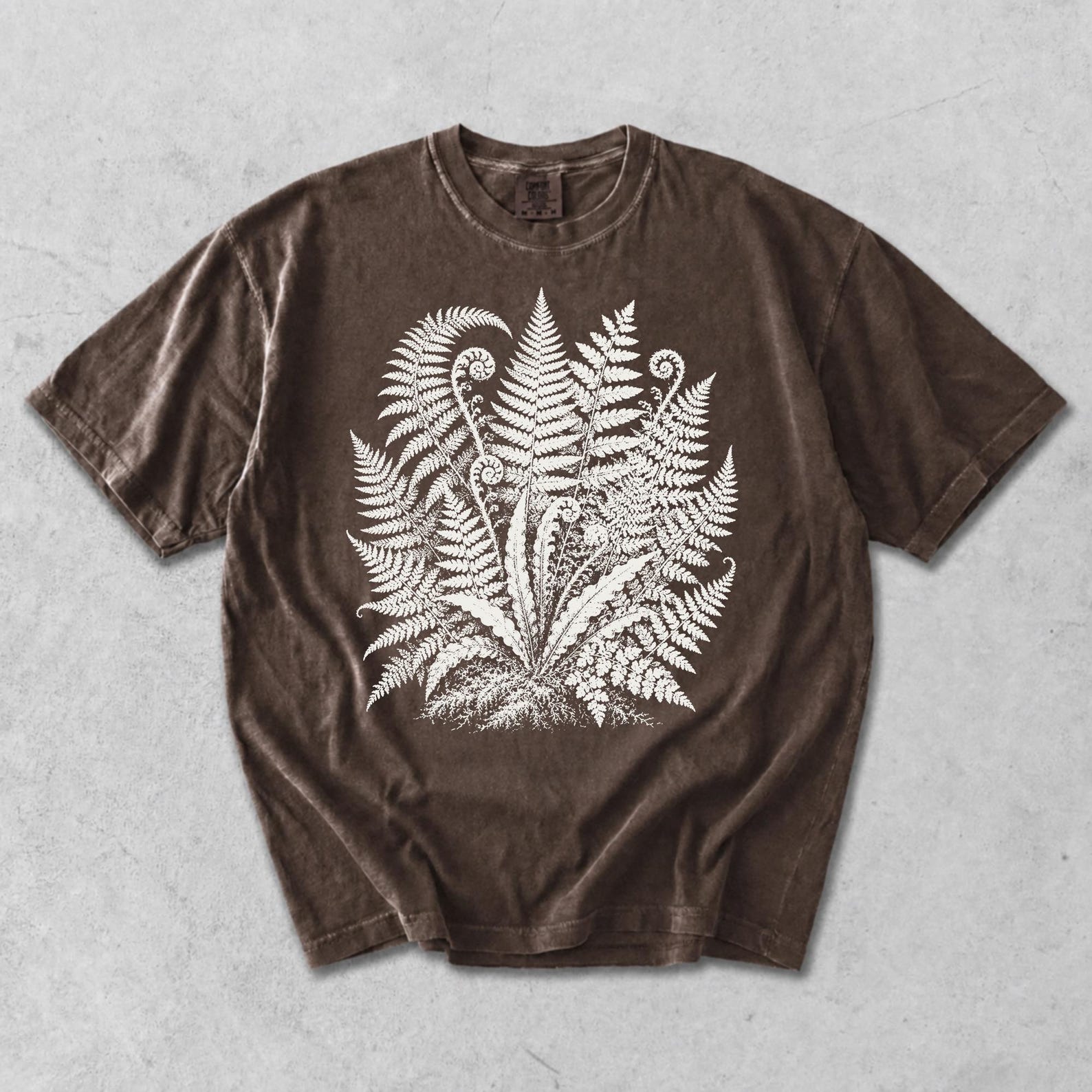Forest Fern Shirt, Vintage Botanical Linocut Tee, Cottagecore Woodland Nature Graphic, Dark Academia Plant Lover Gift S