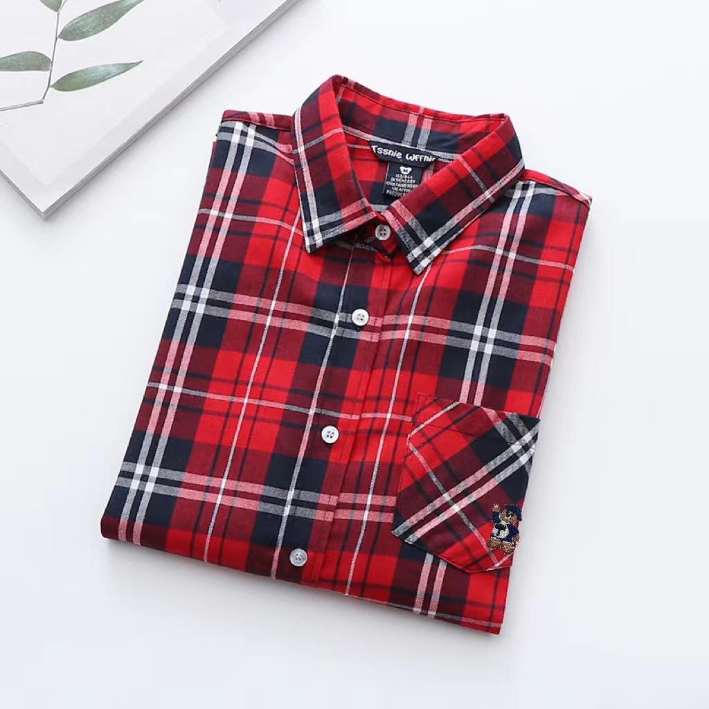 

Plaid shirt women s spring and autumn new Korean version loose long-sleeved retro Hong Kong flavor foreign style student bottoming shirt M красный