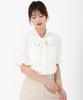 Mishmash Short Sleeve Blouse with Bow Tie and Shirred Perfect for Spring and Office White Women's Print, Casual,