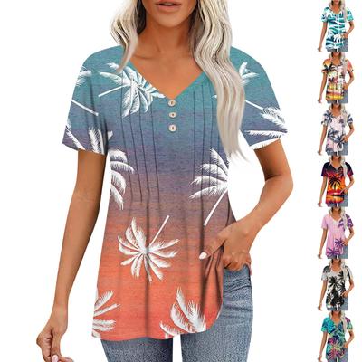 Damen Kurzarmshirts Tops Elegante Freizeitshirts Plissee V-Ausschnitt Taillentops