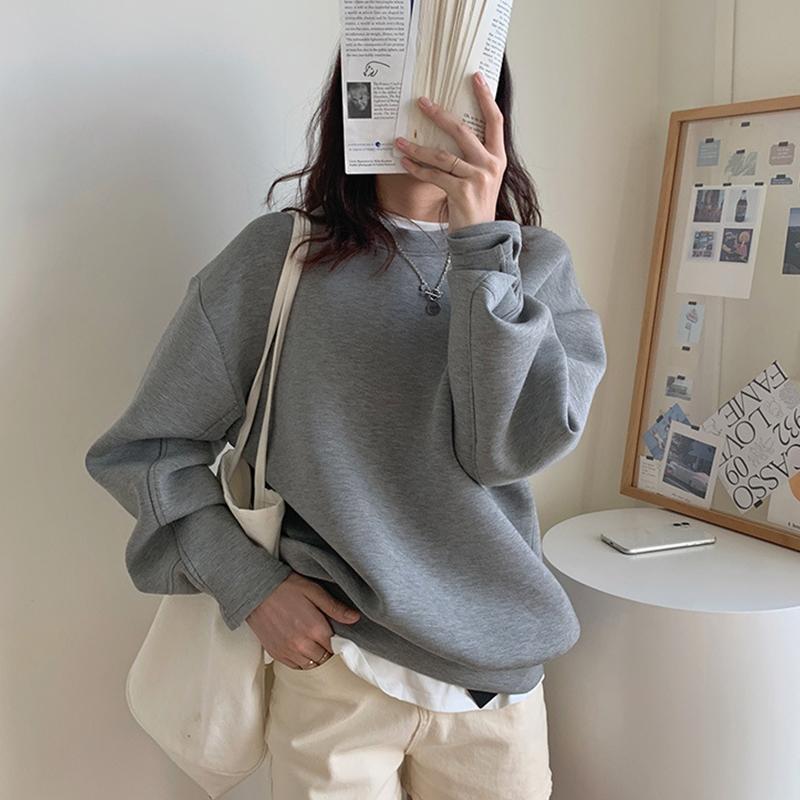 Solid Color Sweater Women's Space Cotton Loose Round Neck Long Sleeve Pullover Top