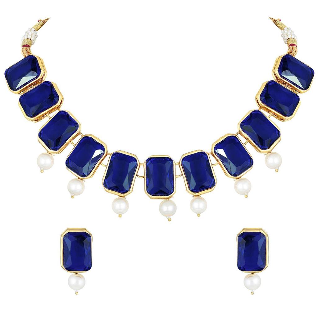 Peora Bijoux traditionnels Collier de perles de cristal Boucles d'oreilles Ensemble de bijoux pour femme