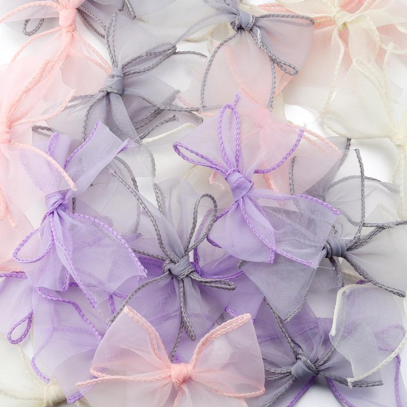 10pcs/pack 8x8cm Fish Tail Gauze Hand Tied Bow Hair Clothing Accessories For DIY Handmade Craft Clothing Decoration Accessories