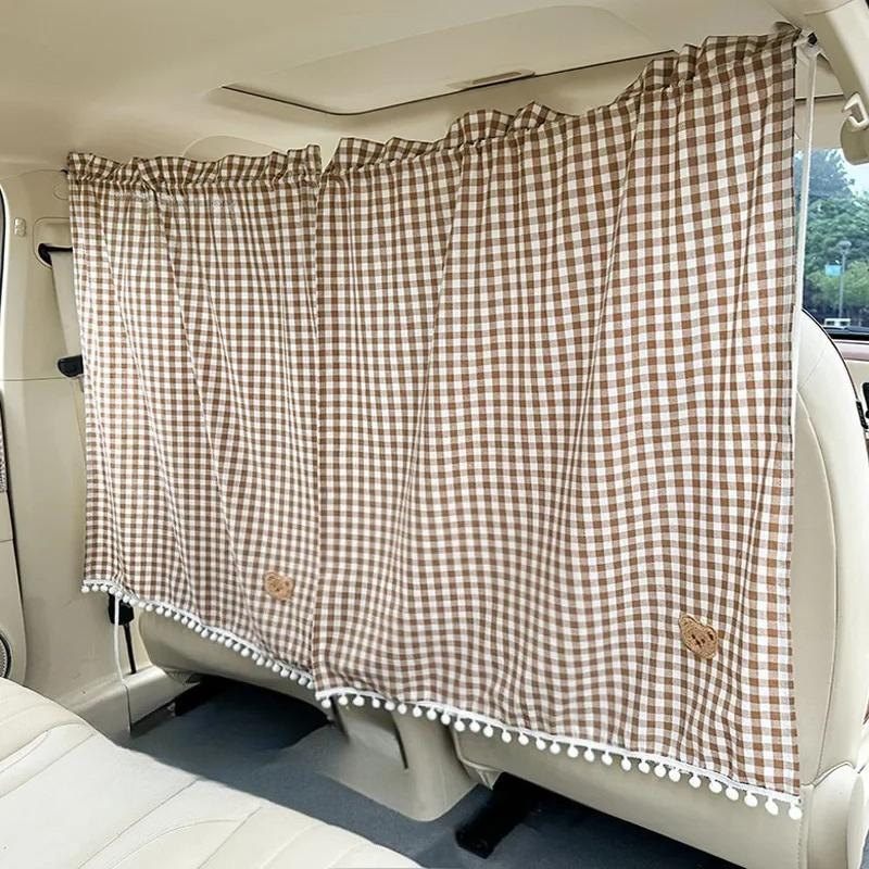 Car Curtains Summer Car Front Rear Partition Curtain -Cute Cartoon Bear Window Shade Privacy Sunscreen Heat Insulation Accessory