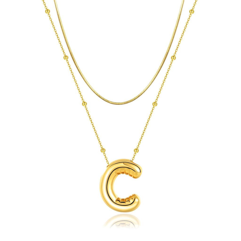 14K Double Round Snake Bone Chain Bead Chain Biscuit Balloon Letter Neck Chain Bubble Letter Foam Letter Necklace