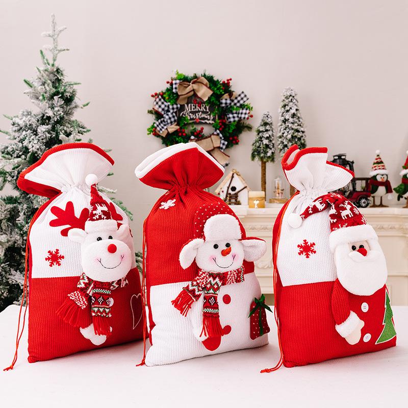 54*31cm Christmas Gift Bag Large Drawstring Storage Bag for Candy Snack Cookie Santa Claus Snowman Gift Packing Xmas Decoration