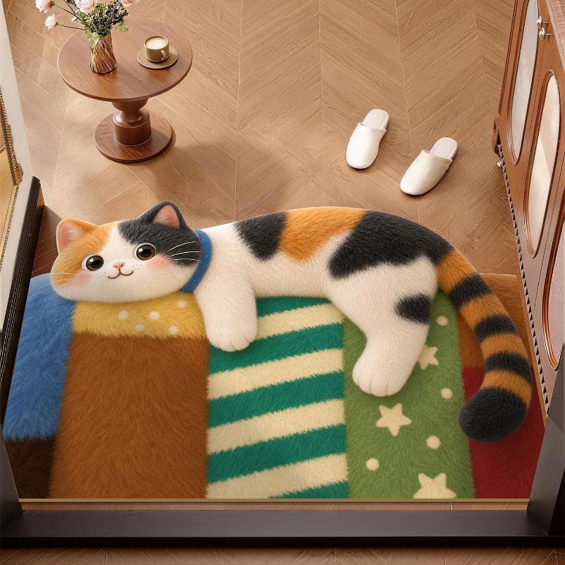 Cute Black Cat Shaped Decor Rug Soft Plush Non-Slip Backing Fuzzy Floor Mat for Kids Room Bedside Home Decoration
