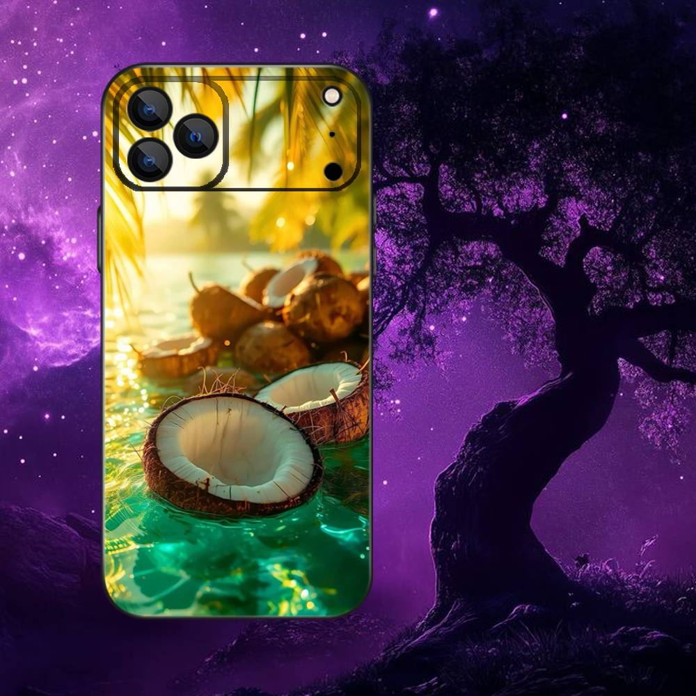 Coconut Fruits Tropical Phone Case For iPhone 17,16,15,14,13,12,11,Pro,Max,Plus,E,SE4,Air,Mini Black Soft Funda