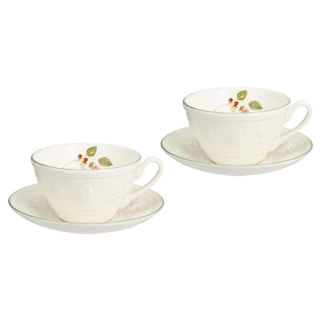 Wedgwood Official Wedding Gift Festivity Raspberry Pair Teacup Wedding Gift for the Bride and Officially Imported Wrapping & Saucer, 250ml,