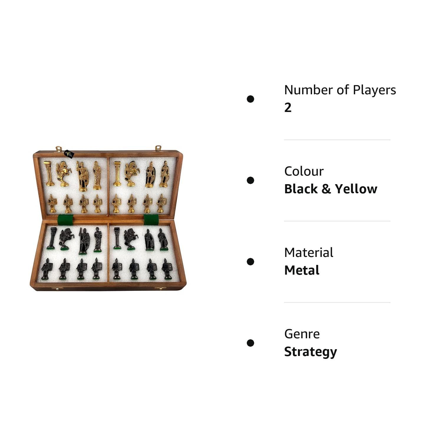 Антикварная складная деревянная шахматная доска с набором латунных шахматных римских фигур — фото 7