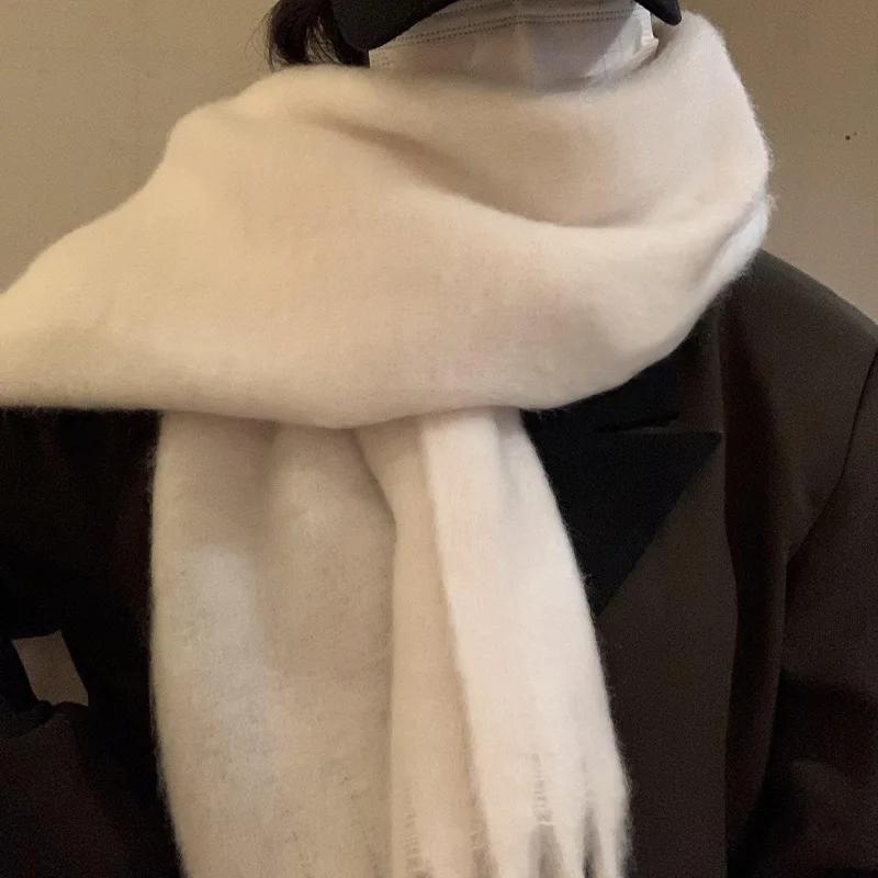 Thickened Solid Color Scarf Women's Winter New  Korean Style Ins Winter Student Versatile Shawl Neck White