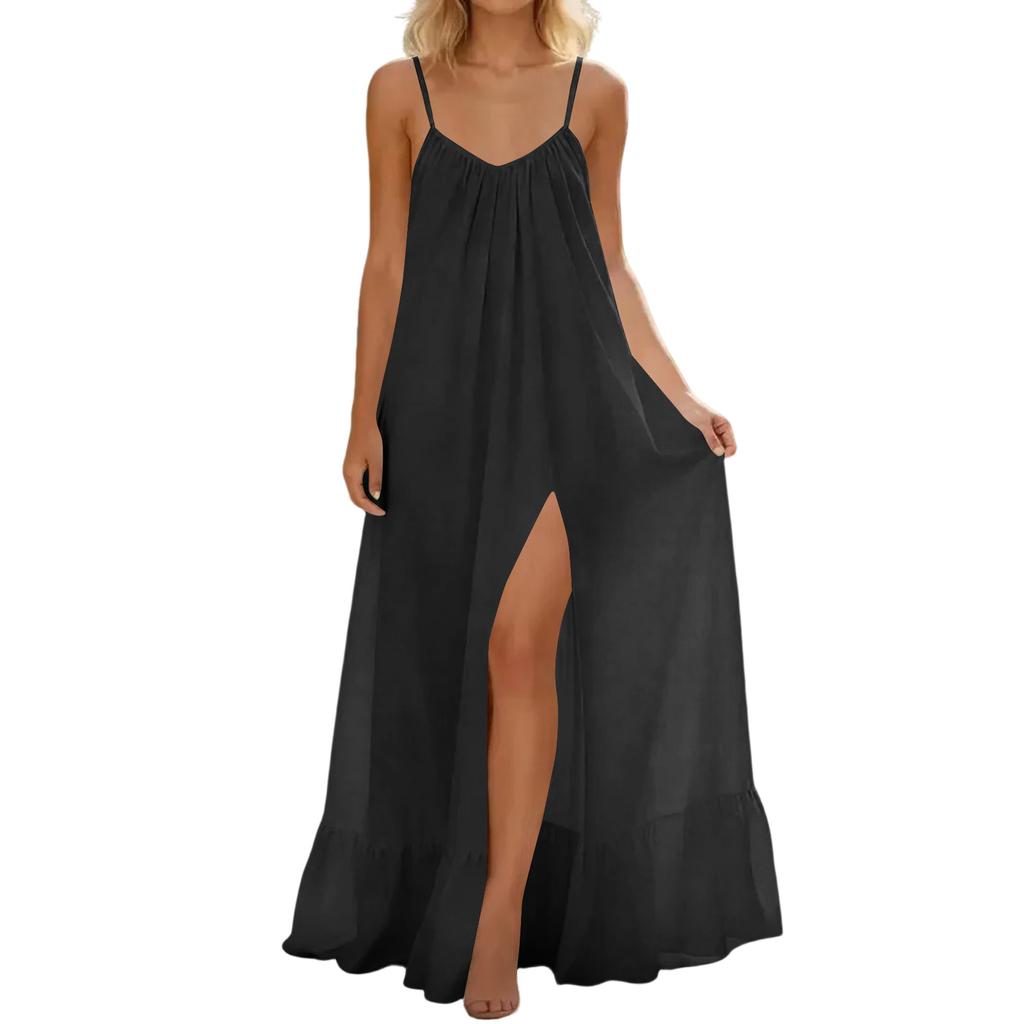 Šaty s výstřihem do O pro ženy Ležérní Pohodlné Bavlněné Povlečení Plážové šaty s krátkým rukávem a kapsami