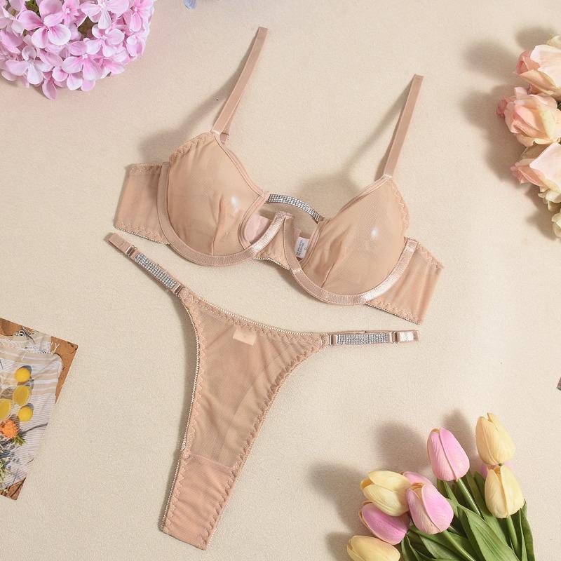 

Sexy underwear, three-point steel ring mesh yarn, rhinestone, sexy breasts XL хаки