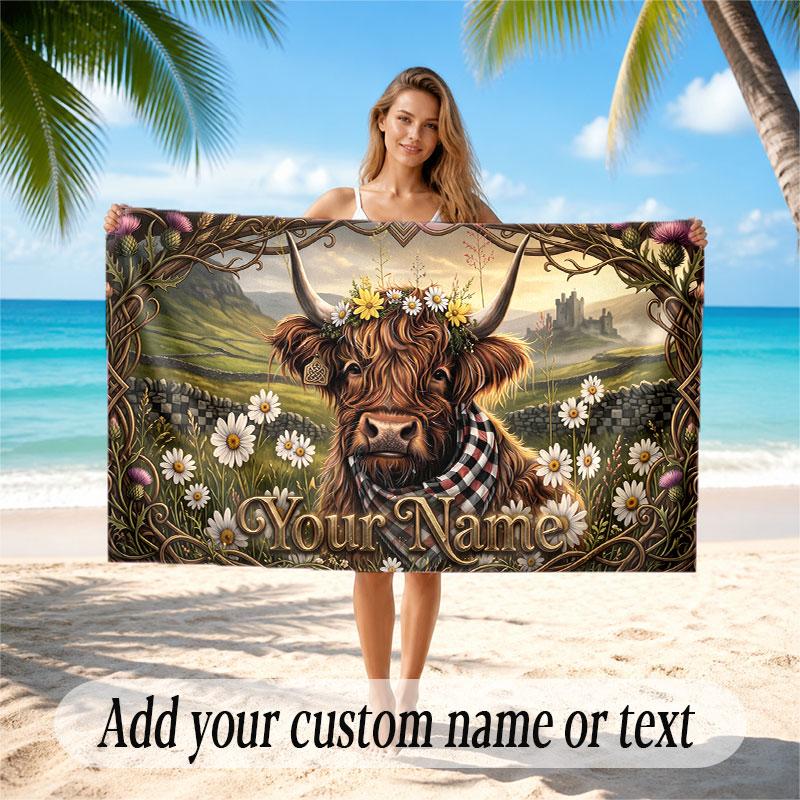 Animals Theme Soft Beach Towel Personalized Custom Name Text Towel Portable for Beach Pool Travel