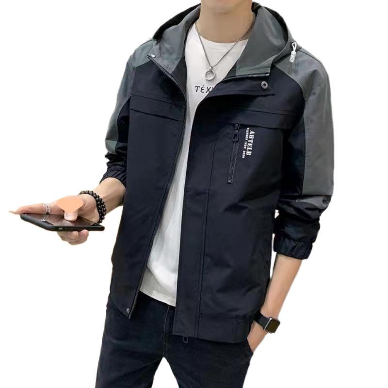 Hooded Splicing Large Size Men's Spring, Autumn and Winter Korean Version of Trendy Casual Jacket