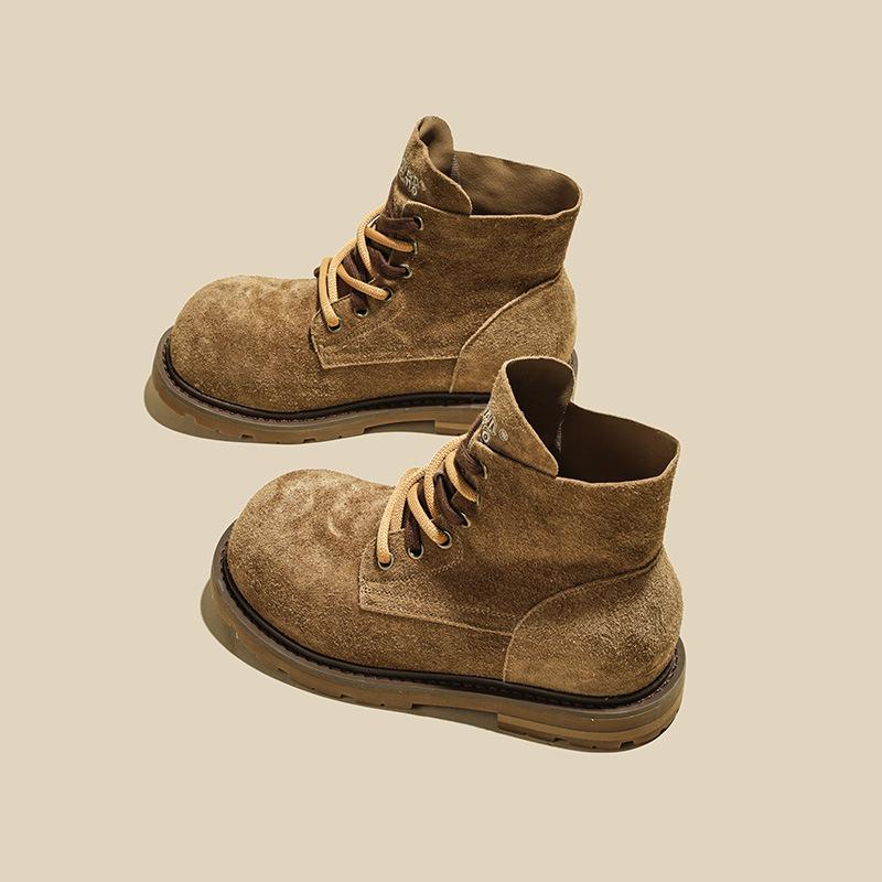 

Frosted leather Martin boots women s autumn new short boots casual lace-up heightened anti-skid 40