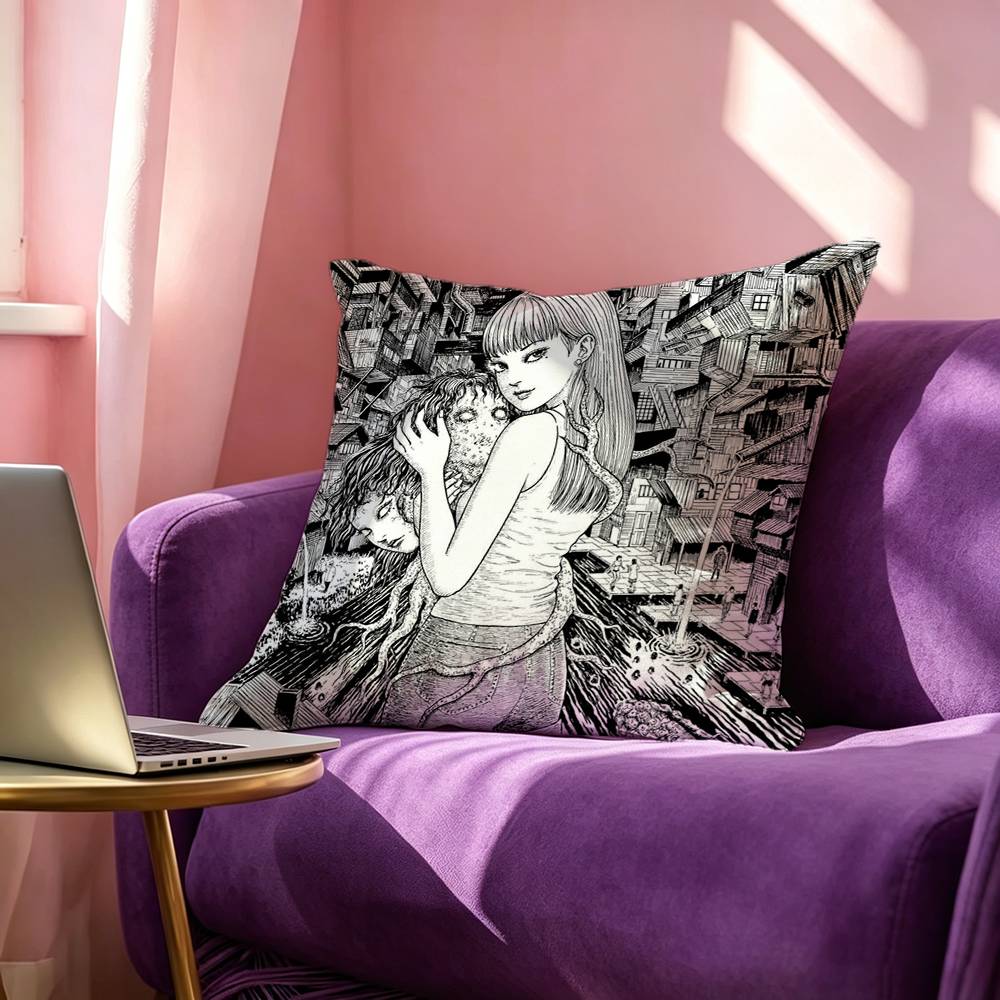 Japanese Junji Ito Tomie Square DoubleSided printed Pillow Case Bedroom Bedside Pillow Sofa Cushion Cover