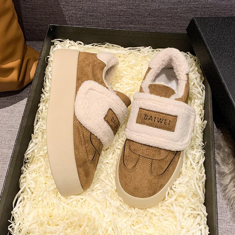 

Утепленные флисовые зимние ботинки на липучках 2024 года, кожаные, с толстой подошвой, нескользящие, теплые, с низким верхом, хлопковые ботинки Mao Mao 40