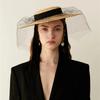 Summner Wheat Straw Handmade Woven Sun Hats for Women Long Ribbon Mesh Fashion Holiday Panama Lady Sun Cap Vacation Leisure Hat