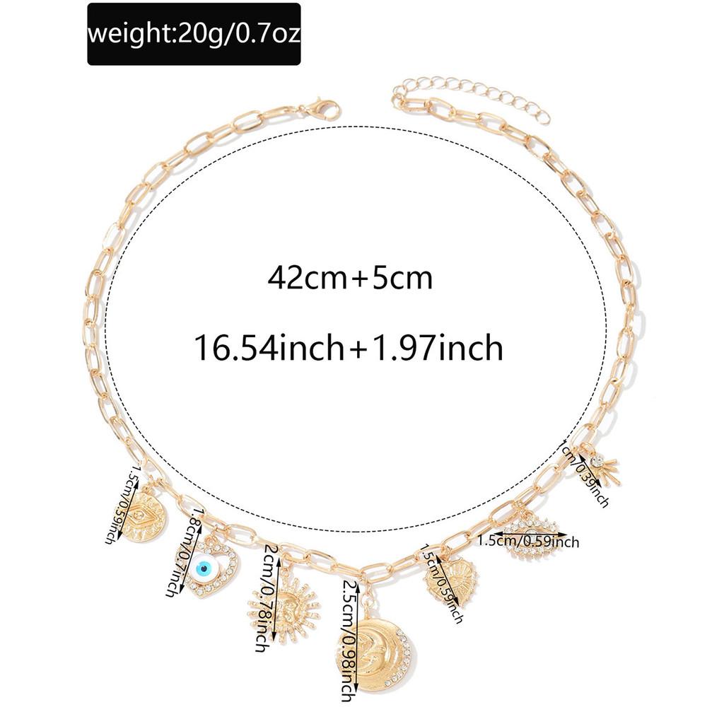 Devil Eye Heart Chain Necklace With Alloy Pendant And Geometric Star Design For Girls