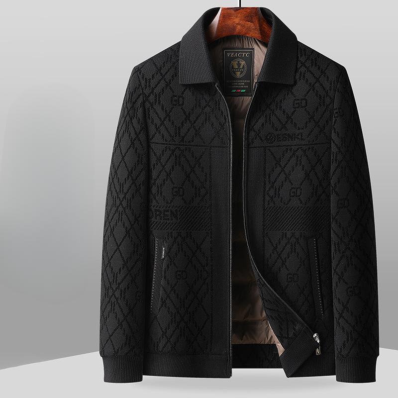 Herbst und Winter Gestrickte Jacquard Revers Reißverschluss Kurze Jugend Business Daunenfutter Verdickte Jacke