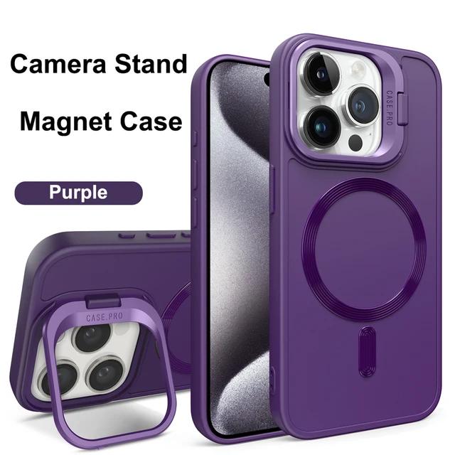 Magnet Magsafe Camera Holder Stand Soft Matte Phone Case For Apple iPhone 15 14 13 12 11 Pro Max 15 Plus Wireless Charging Cover