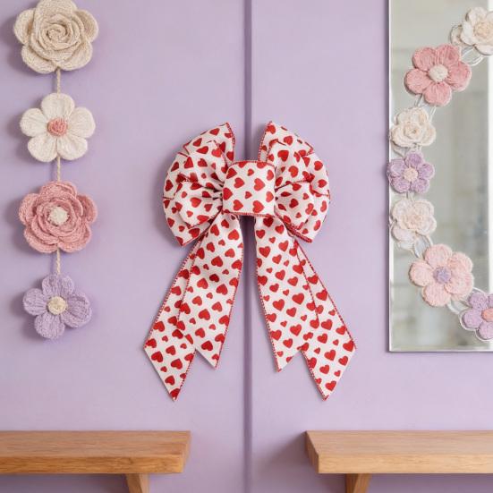 Valentine's Day Bow Heart Wreath Red Heart Christmas Tree Topper Bow Tie Decor for Romantic Party Home Celebration