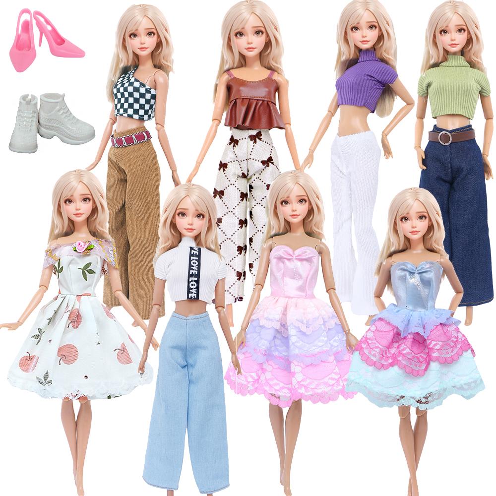 Fashion Doll Dress for Barbie Doll 11.5'' Girl Doll Outfit Tops and Pants with High Heels Shoes Boots Kids Play Gift Accessories Toy