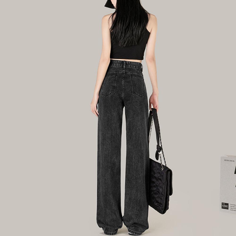 Jeans women's straight tube loose high waist summer 2025 new versatile drape wide leg floor trousers