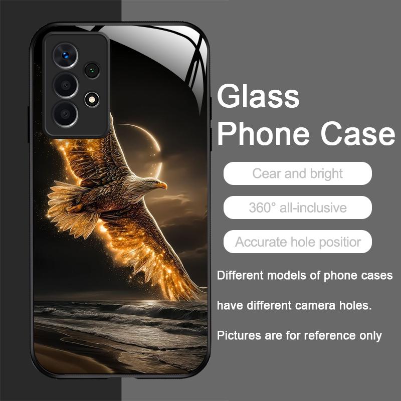 Stylish Eagle Golden Diamond Pattern Tempered Glass Phone Case for Samsung Galaxy S25 Ultra S24 S23 Plus S22+ S21 S20 FE Covers