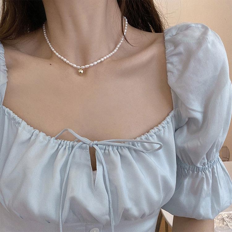 Women's Fairy Pearl Heart Pendant Necklace - Cool Choker Style with Smiley Face and Acacia Bean Clavicle Chain