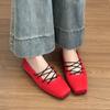 Sheepskin version~ New satin Mary Jane square head cross strap versatile ballet shoes light mouth versatile flat shoes