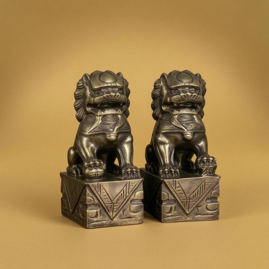 Lion Sculptures with Pedestal Antique Protector Statues ChineseStyle Sculpture for Collectors,