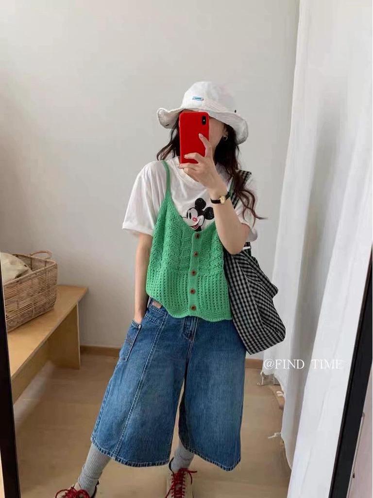 Herbst 2025 Wellenmuster Strickweste: Koreanischer Stil einreihiges Lagen-Tanktop