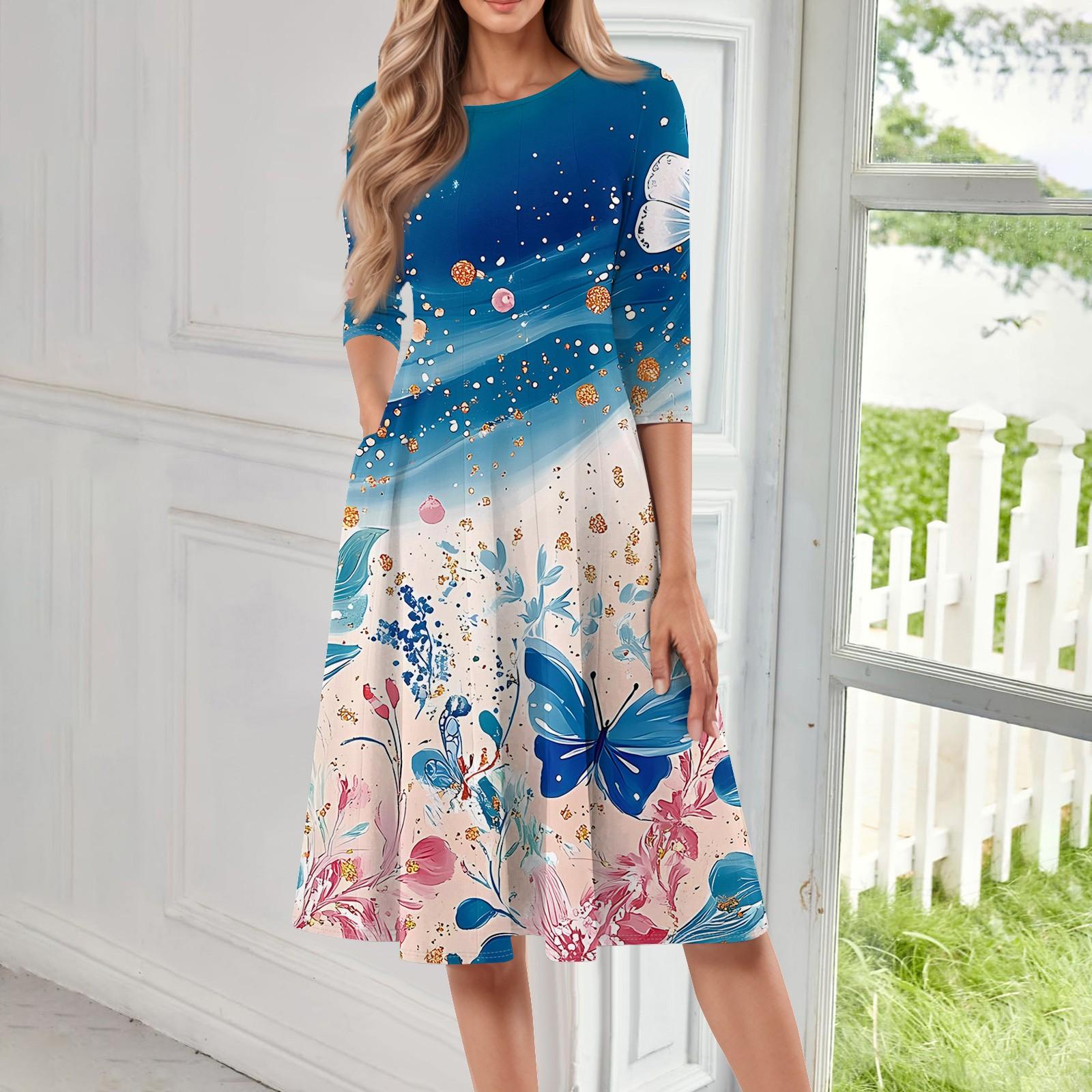 

Женское повседневное модное платье миди с круглым вырезом и рукавом три четверти S