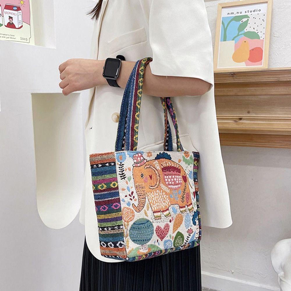 Peacock Ethnic Style Handbag Animal Women Shoulder Bags Simple Canvas Tote Bag Girls