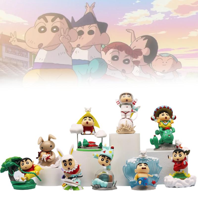 Adorable Crayon Shin-chan Classic Scene Figurine Set With 9 Unique Characters For Desk Display
