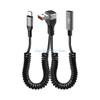 R6FF 66W Fast Charging 90 Degree Angled USB Spring Coiled Data Cable for Car Computer
