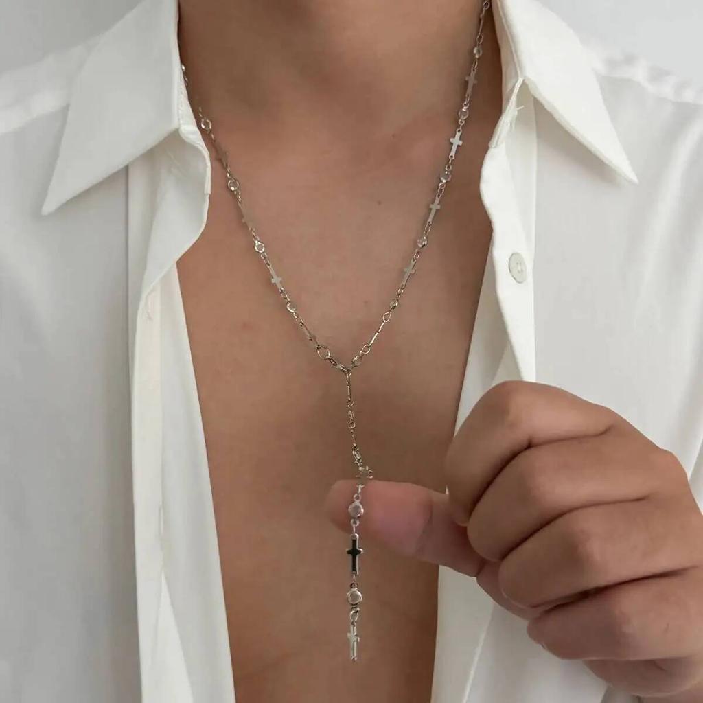 IngeSight.Z Einfacher Y-förmiger Anhänger Lange Halskette Herren Hip Hop Silberfarbener Choker Pulloverkette 2026 Trendiger Halsschmuck Geschenke