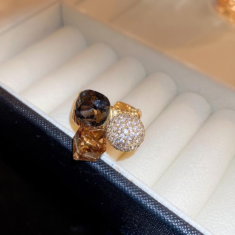 Platinum Zircon Multilayer Open Ring: Exquisite, Light Luxury, High-End Fashion, Versatile Jewelry Design