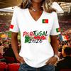 Women's Casual V Neck Short Sleeve Pullover Top with Soccer Flag Print Portugal 2026 Support Shirt for Fans and Sports Events