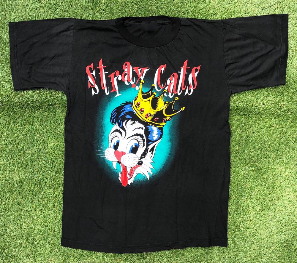 Vintage STRAY CATS Band Blast Off Tour Cotton Black Full Size Unisex Shirt Unisex T-Shirt XXXXL