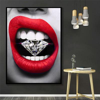 Pop Art Seksi Kırmızı Mavi Dudaklar Elmas Bite Kanvas Tablolar Baskılar Duvar Resimleri Cuadros Oturma Odası Ev Dekor için