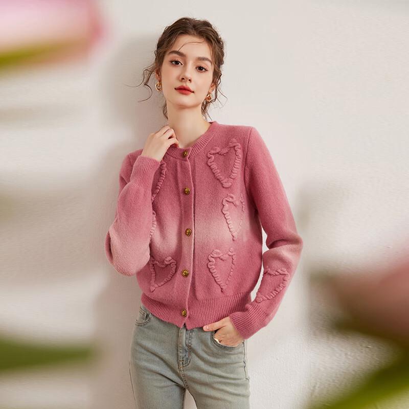 Women's 3D Heart Jacquard Gradient Sweater Cardigan